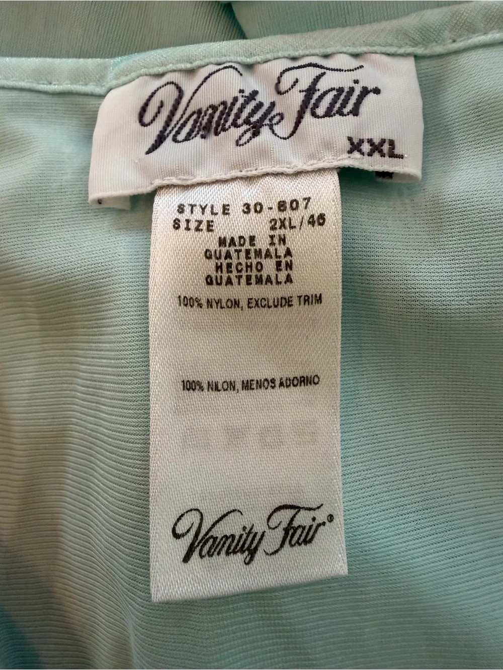 Vanity Fair Nylon Gown Sleeveless Short Night Gown Baby Doll 2XL Light Blue